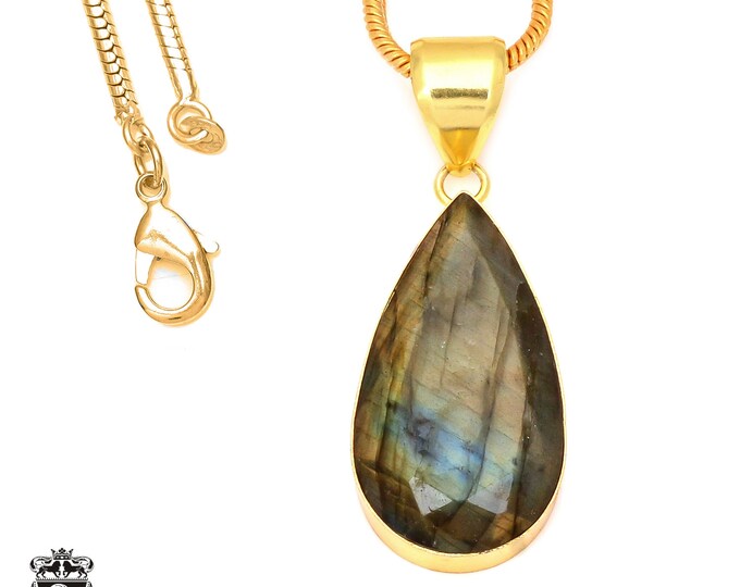 Faceted Labradorite Pendant Necklaces & FREE 3MM Italian 925 Sterling Silver Chain GPH124