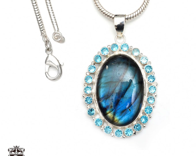 Amazing Labradorite 925 Sterling Silver Pendant & 3MM Italian 925 Sterling Silver Chain P9326