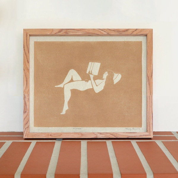 Reader, Handpressed Linocut print