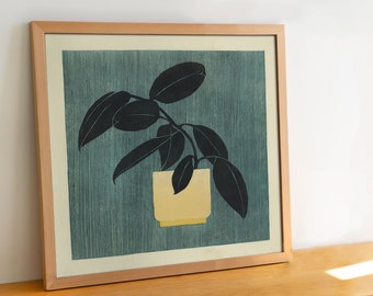 Rubber Tree Plant, print of original monotype