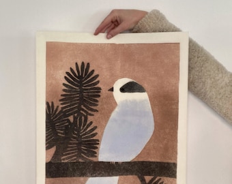 Gray Jay, 16x24 print of monotype