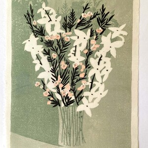 Floral in Green, limited edition block print on okawara paper image 3