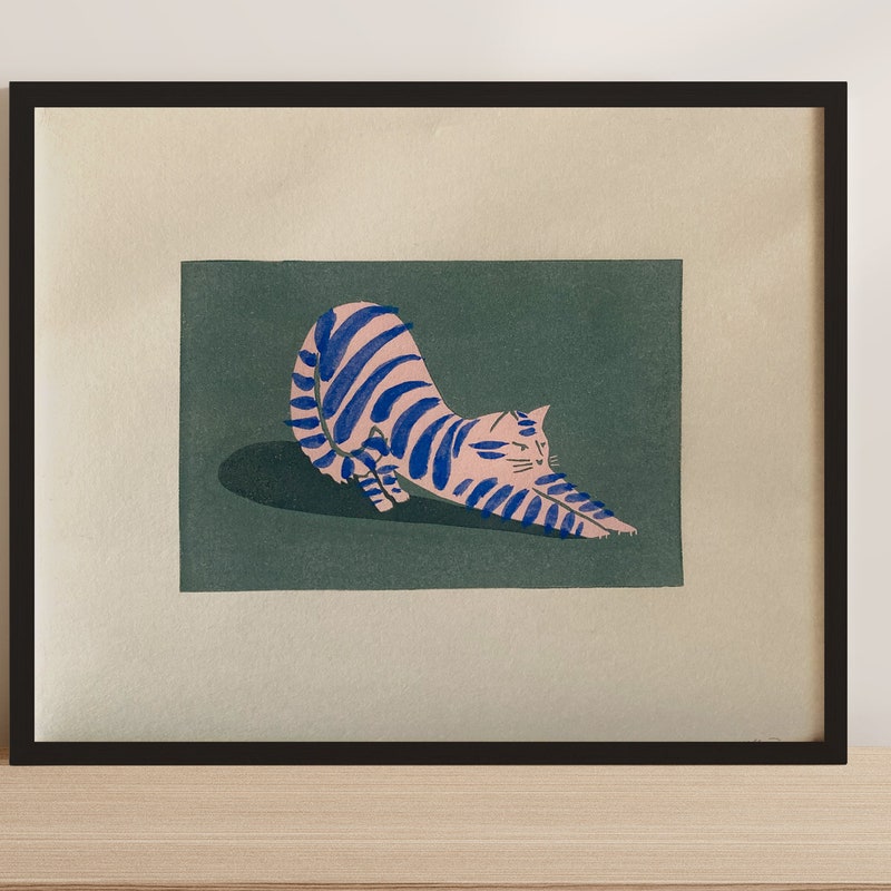 Cat Block Print - Etsy