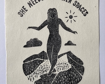 Wide Open Spaces, Hand pressed linocut print