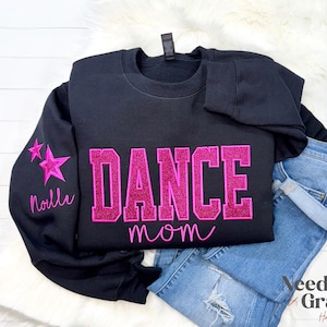 Personalized Embroidered Dance Mom Sweatshirt, Custom Team Crewneck, Dance Mom Star Shirt, with Kids Name on Sleeve, Dance Shirt image 4