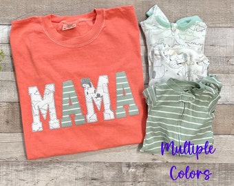 Comfort Colors Mama Keepsake T-Shirt, Embroidered Mama Tshirt, Baby Clothes Shirt, Gift for New Mom Dad or Grandma, Pregnancy Reveal Shirt