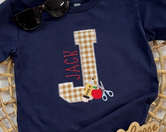 Custom Back to School Shirt for Boys Embroidered First Day T-Shirt Monogram Applique Tee with Name Kindergarten Boy Shirt Preschool Shirt