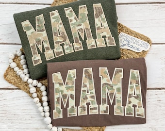 Embroidered Mama Camo Sweatshirt or T-Shirt Custom Name Cozy Sweater Mother's Day Gift for Mom Trendy Camo Pullover
