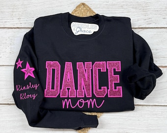 Personalized Embroidered Dance Mom Sweatshirt, Custom Team Crewneck, Dance Mom Star Shirt, with Kids Name on Sleeve, Dance Shirt