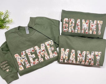 Nana Embroidered Sweatshirt, Personalized Sweatshirt for Nana Gigi Memaw Grammy Nana Gift, Floral Nana Shirt, Birthday Gift for Grandma