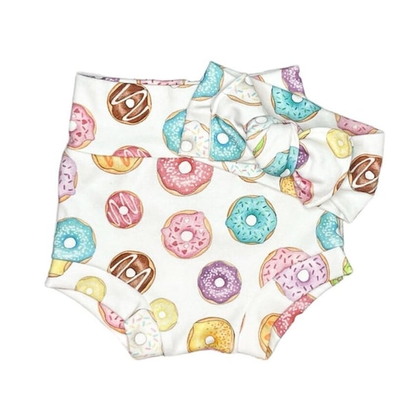 Donut Bummies, Baby Bummies and Bow High Waisted Bummies Unique Baby Girl Clothes Organic Baby Girl Clothes Donut Birthday Outfit