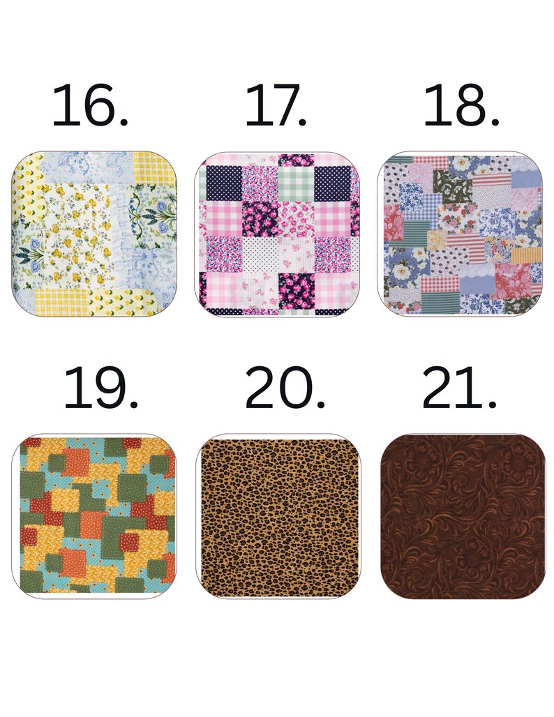 Pu&ograve; includere: Una collezione di campioni di tessuto con vari motivi. I campioni includono disegni floreali, patchwork e animalier. I colori variano dai pastelli tenui ai toni della terra vibranti, offrendo una selezione diversificata di trame e stili.