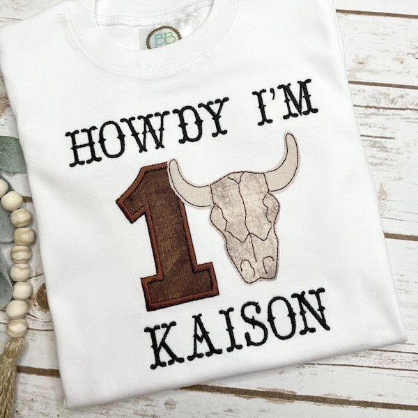 Cowboy Western Birthday Shirt, Cow Skull T-Shirt for Birthday, First Birthday Shirt, Howdy Shirt for Boys, Personalized TShirt, Western Baby