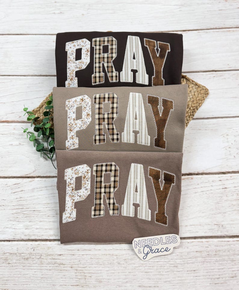 Pray T-Shirt Embroidered Christian Shirt Christian Tee Faith T Shirt or Sweatshirt for Women Christian Apparel Minimalist Gift image 2