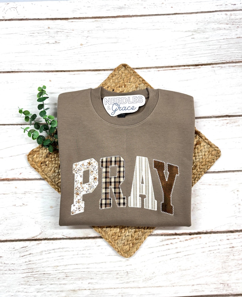 Pray T-Shirt Embroidered Christian Shirt Christian Tee Faith T Shirt or Sweatshirt for Women Christian Apparel Minimalist Gift image 3
