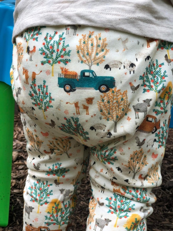 Fall Baby Pants for Boys Pumpkin Patch Outfit for Toddler Joggers with Farm Animals and Trucks Autumn Leggings for Kid Organic Baby clothing