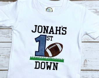 1st Down Football Shirt Custom Name Embroidered Football Tee Birthday T- Shirt for Toddler Any Birthday Gift
