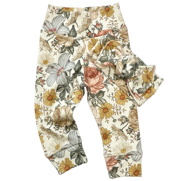 Floral Roses Baby Leggings, Vintage Floral Baby Pants, Newborn Leggings, Coming Home Outfit, Toddler Leggings, Organic Baby Clothes