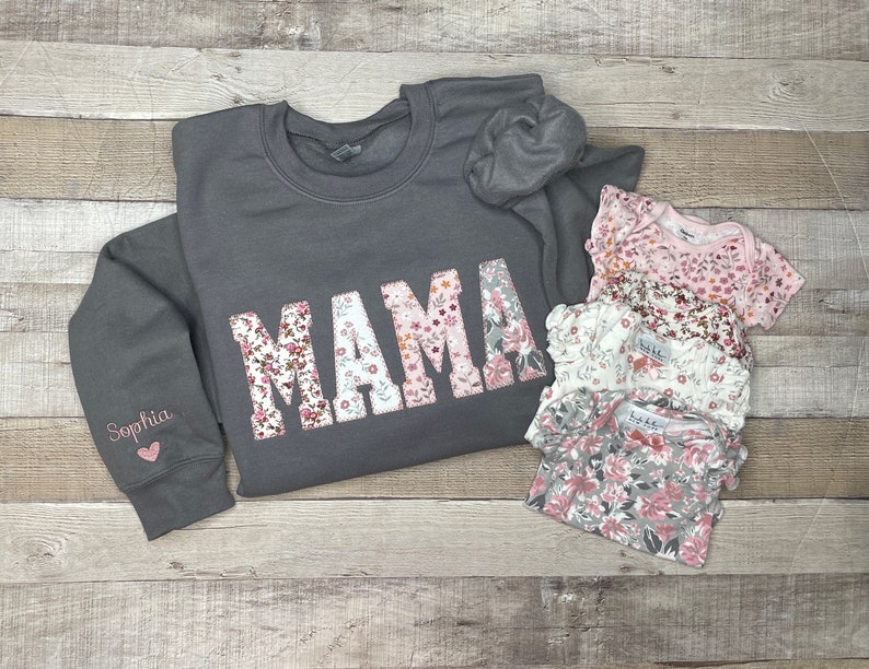 Mama Embroidered Baby Clothing Keepsake Sweatshirt, Simple Mama Pullover, Gift for Mom, Personalized Mama Shirt, Mother's Day Gift image 4