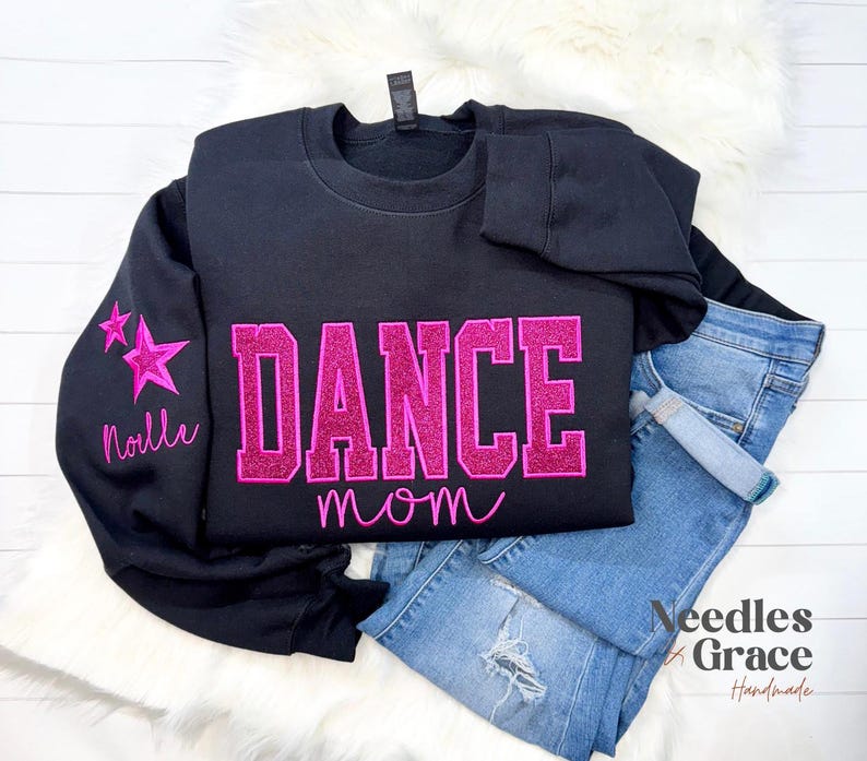 Personalized Embroidered Dance Mom Sweatshirt, Custom Team Crewneck, Dance Mom Star Shirt, with Kids Name on Sleeve, Dance Shirt image 4