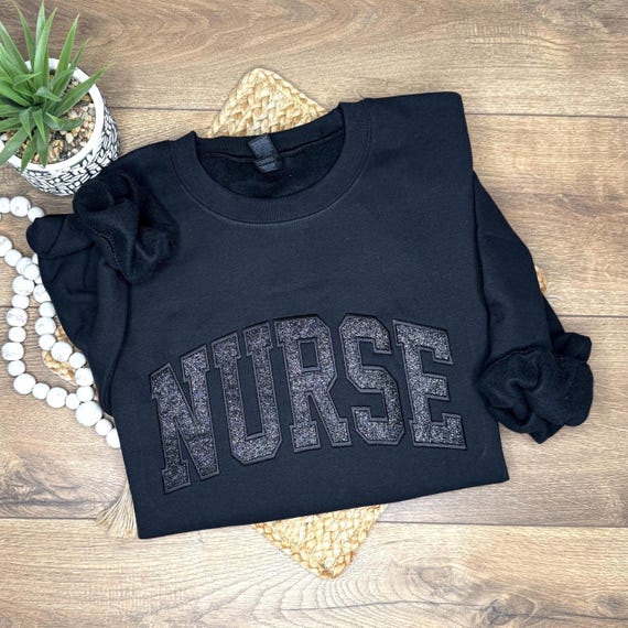 Embroidered Glitter Nurse Sweatshirt Crewneck for Nurse Appreciation Gift RN Grad Sweatshirt Nursing School Gift for Her
