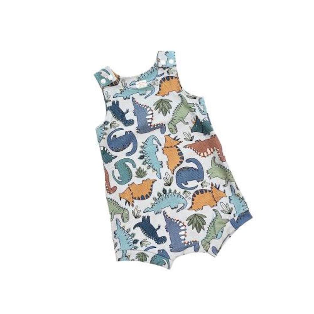 Boys Dinosaurs on Gold Romper by Three Sisters