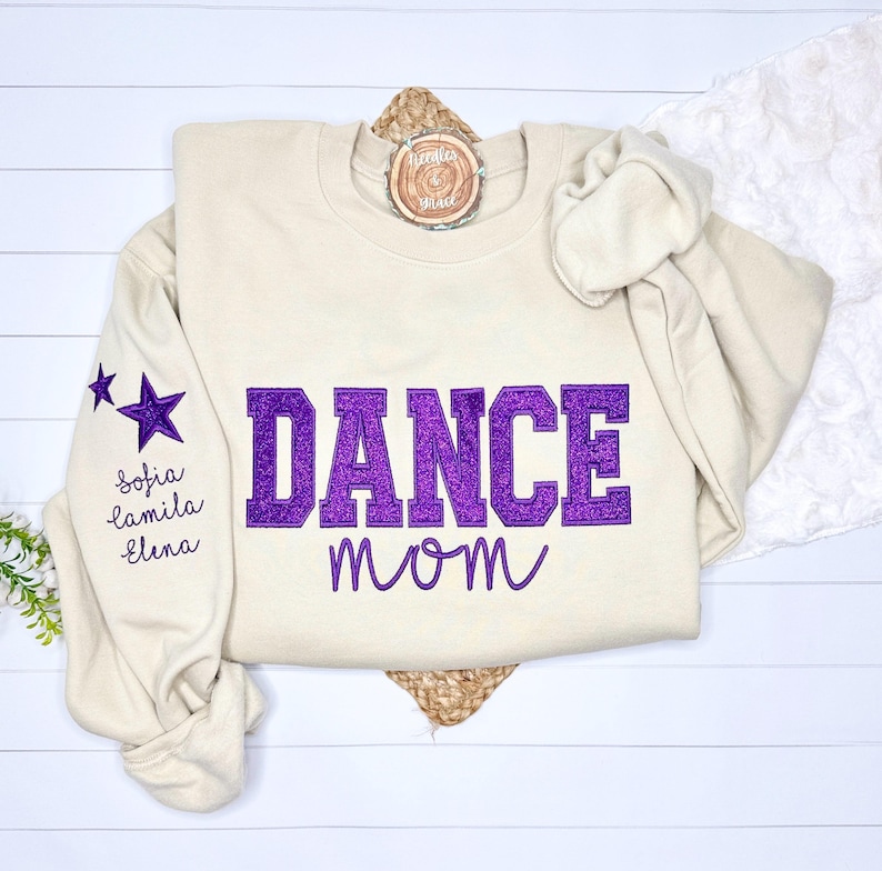 Personalized Embroidered Dance Mom Sweatshirt, Custom Team Crewneck, Dance Mom Star Shirt, with Kids Name on Sleeve, Dance Shirt image 7
