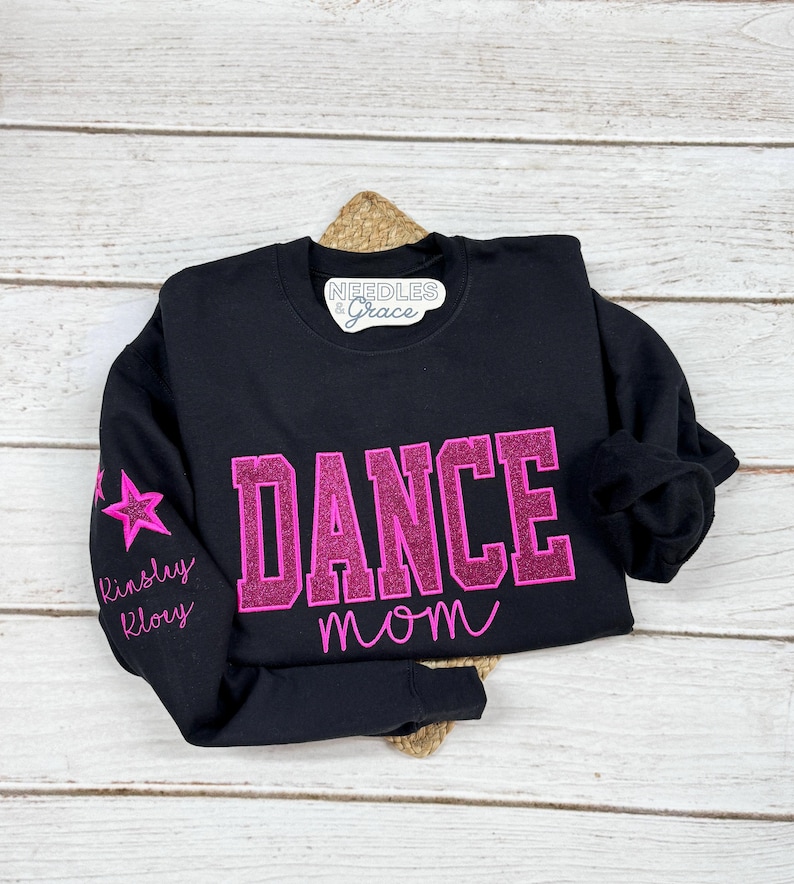 Personalized Embroidered Dance Mom Sweatshirt, Custom Team Crewneck, Dance Mom Star Shirt, with Kids Name on Sleeve, Dance Shirt image 3