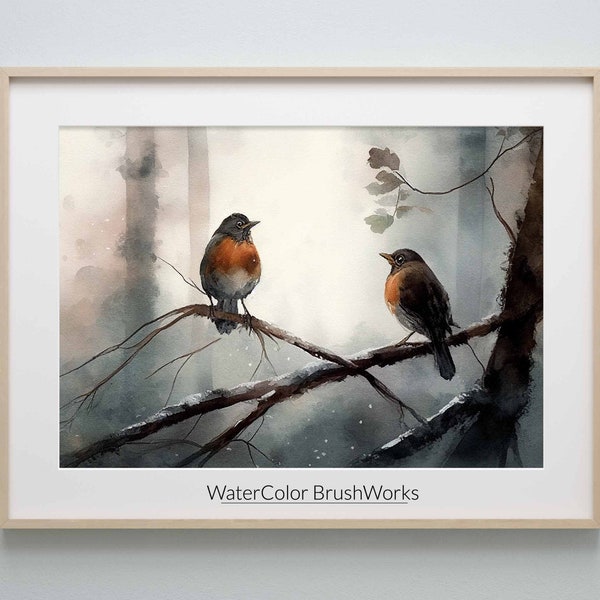 american robin painting tiny bird wall art print red robin poster bird lover gift Wall Art Decor Digital Downloadable Bird Art 155