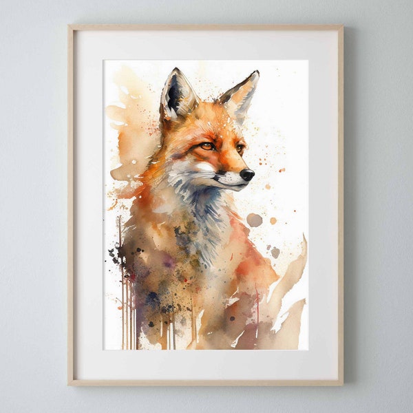Watercolor Fox Painting Printable art Wall Poster Watercolour Art Nature Painting Digital Download Art Gift Rustic Home Décor 107