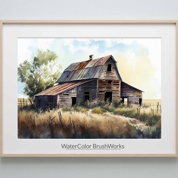 Old Barn Painting Barn Watercolor Print Rustic Barn Run Down Building Digital Downloadable Art Farmhouse Decor Barn Wall Art 161