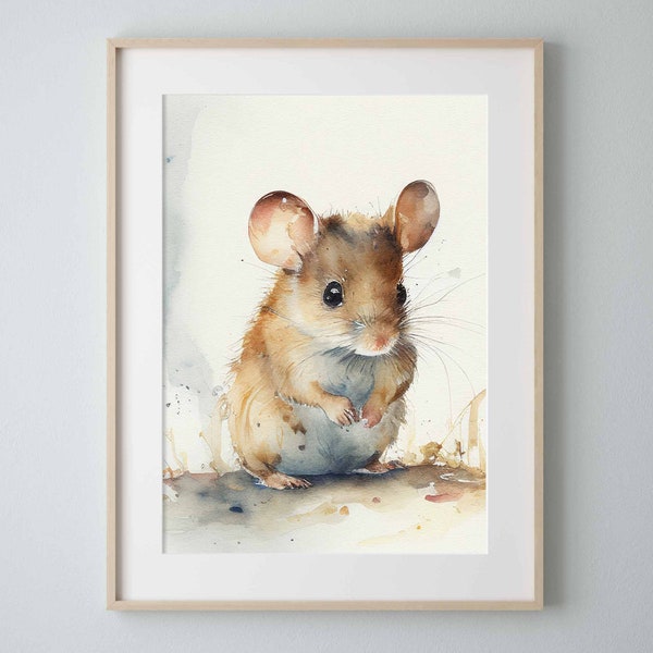 Souris aquarelle peinture art imprimable mur affiche aquarelle Art Nature peinture téléchargement numérique Art cadeau rustique Home Decor 101