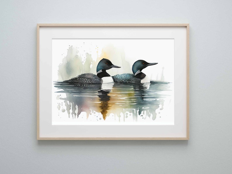 Watercolor Loon Painting Printable Art Wall Poster Watercolour Art