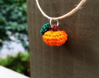 Crocheted Pumpkin Necklace Pendant, Fall Holiday Earrings