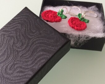 Back To School Crocheted Micro Apple Necklace Pendant, Earrings, or Decoration