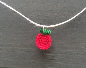 Back To School Crocheted Micro Apple Necklace Pendant, Earrings, or Decoration