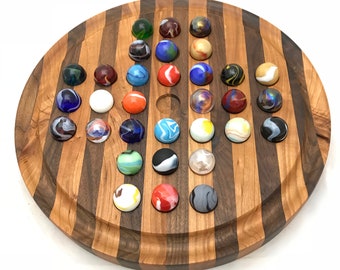 Marble Solitaire & Aggravation Board Game, Wahoo, Sorry, Handmade, Wood Games, Marble game