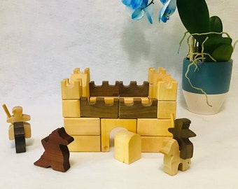 Wood Building Castle Blocks Set, Waldorf Toys, Educational Toys, Wooden Baby Toys