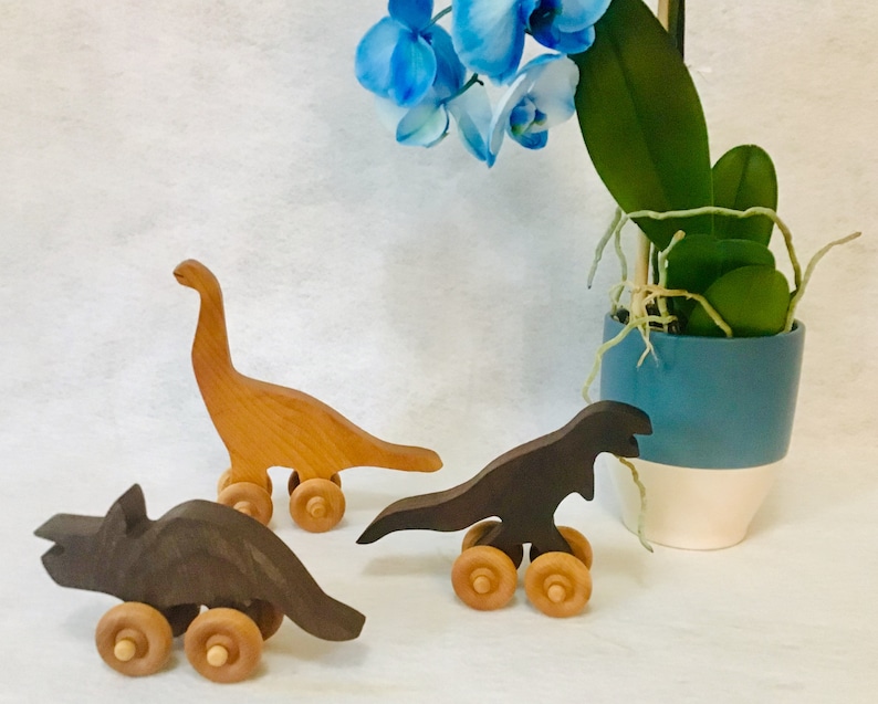 Wooden Dinosaur Toys, Wooden baby boys, Waldorf Toys, 1st Birthday Set of 3