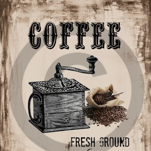 Primitive Digital Art- COFFEE - Jar Logo- Pantry Label - Crock- Transfer -Instant Printable Label JPEG File Instant Download