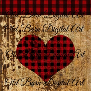 Pantry Label - Checkered Valentine Heart - Jar Candle Label - Pantry Label  -Primitive Digital Art JPEG File Instant Download