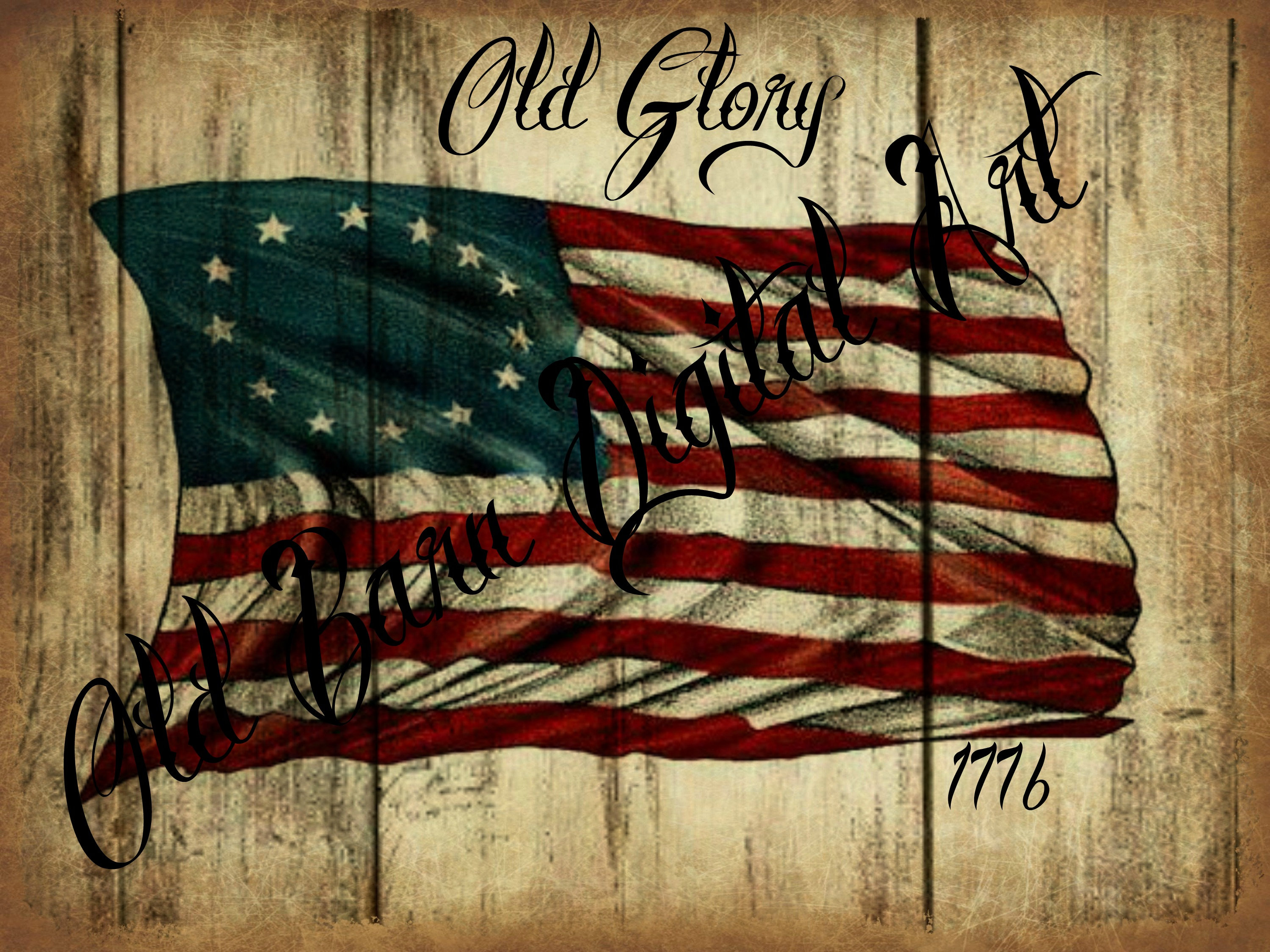 American Primitive Digital Art-old Gory-1776 -USA- Flag-jar Logo