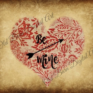 Pantry Label -Valentine - Heart - Be Mine - Note Card- Jar Candle Label - Pantry Label  -Primitive Digital Art JPEG File Instant Download