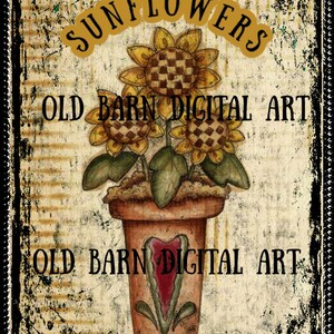 Primitive digitale Kunst-frische Blumen-Sonne Blumen-Jar Logo-Pantry Label-Rusty kann Label -JPEG Datei Instant Download