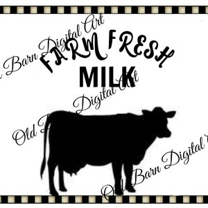 Farmhouse Digital Art-Border-Black and White -Farmers Market - Fresh Milk -Pantry Label - Crock- Transfer - Label JPEG File Instant Download