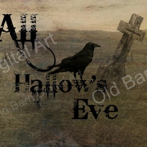 3x7 Primitive Digital Art Image/ Label /All Hallows Eve/Halloween/Fall/Autumn/Grungy/Paper/ Digital Transfer/JPEG File Instant Download