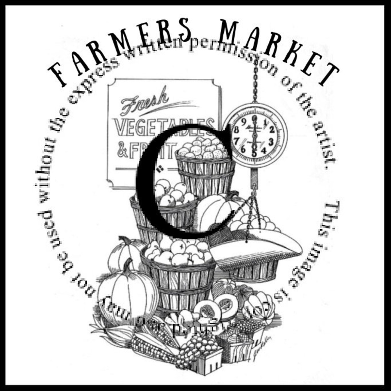 Black and White Farmers Market Silhouette- Digital Art - - Logo- Pantry ...