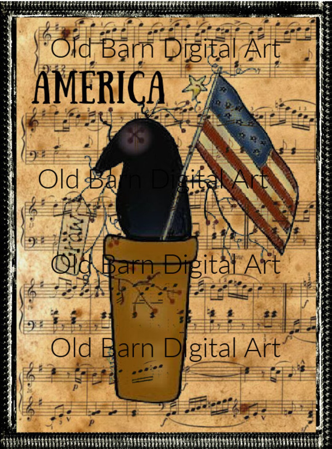 Primitive Digital Art-usa-america-1776-crow-jar Logo-pantry Label-rusty ...