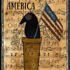 Primitive Digital Art-USA-America-1776-Crow-Jar Logo-Pantry Label-Rusty Can Label -JPEG File Instant Download