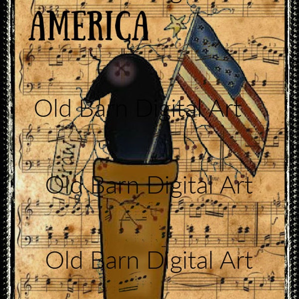 Primitive Digital Art-USA-America-1776-Crow-Jar Logo-Pantry Label-Rusty Can Label -JPEG File Instant Download